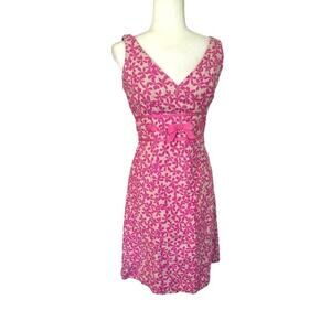 Maggy London Tea Dress 4 Floral Sleeveless Sheath Linen Pink Ribbon Bow